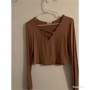 Wet Seal Ling Sleeve Tan Crop Top